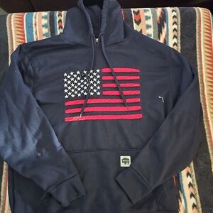 Buffalo David Bitton Dark Blue Hoodie with Red Flag Design